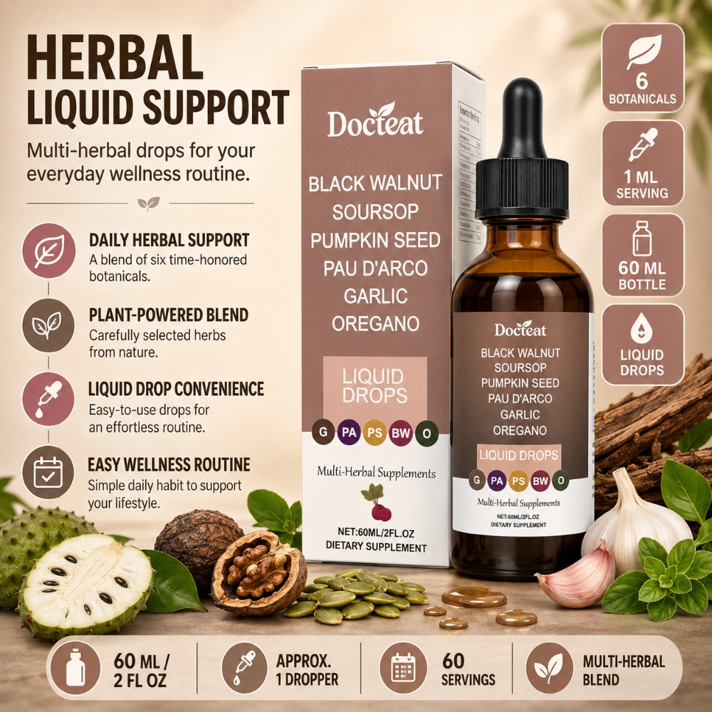 Herbal Wellness Liquid - ドクテイト ブラックウォルナット サワーソップ リキッドドロップス、パンプキンシード パウダーコ ガーリック