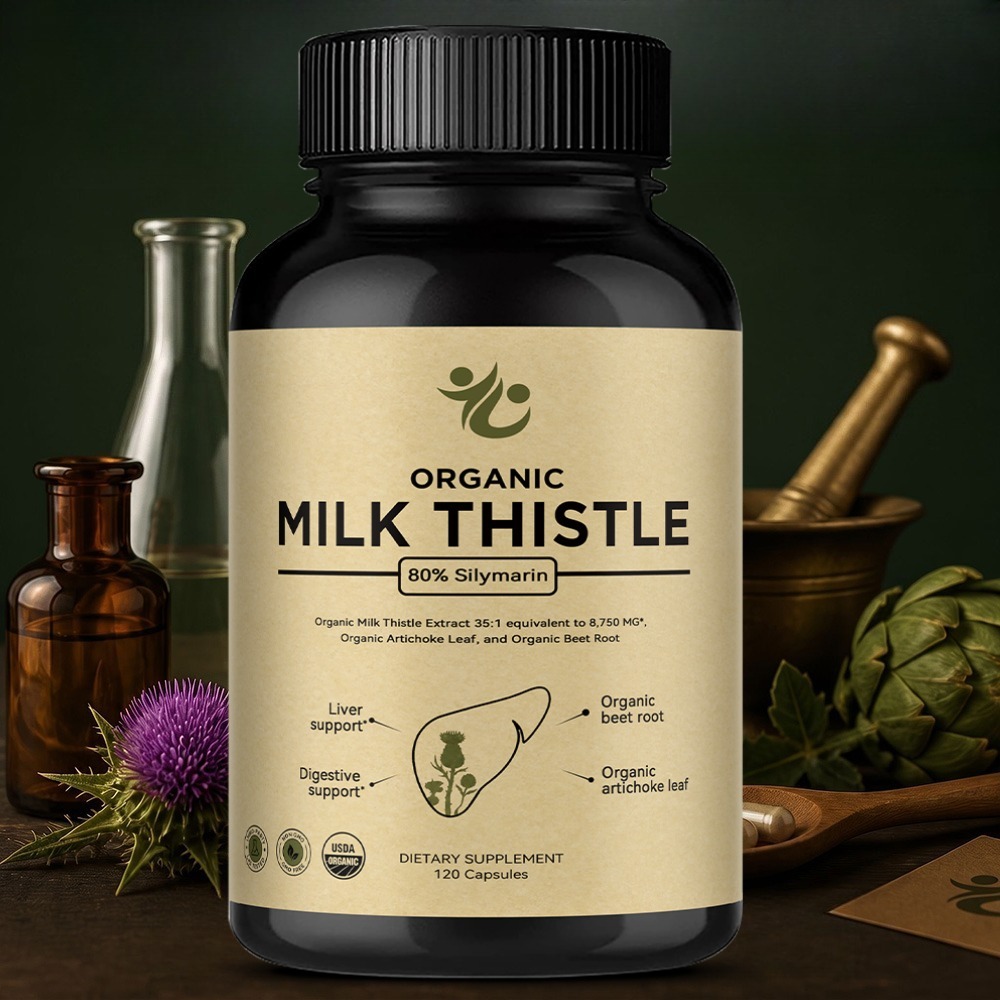 Milk Thistle Silymarin - ミルクシスル肝臓デトックスカプセル、80%シリマリン250mg、ビートルート＆アーティチョークエキス配合、肝臓の健康に、ビーガン、非遺伝子組み換え