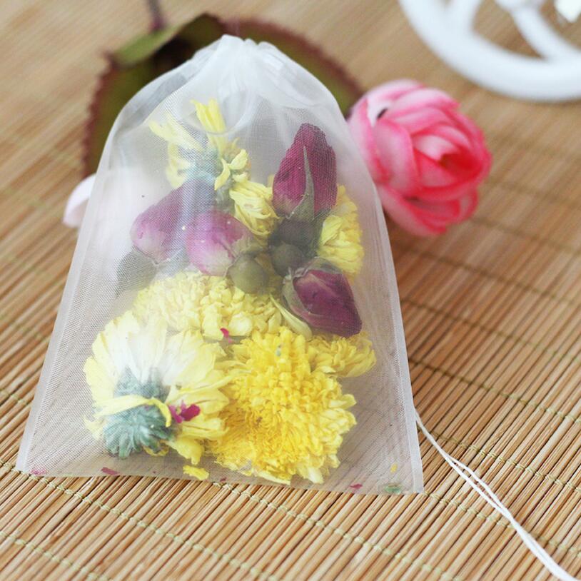 Herbal Wellness Supplement - 50 ピース/ロット空のティーバッグナイロン素材のティーバッグ文字列ヒールシールフィルターバッグハーブルースティー用 5 サイズ